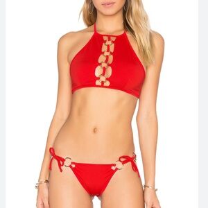 FOR LOVE & LEMONS //  Red Bikini with Gold Hardware